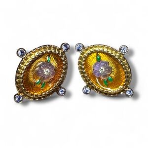 Vintage Avon Flower Button Enamel Clip On Earrings